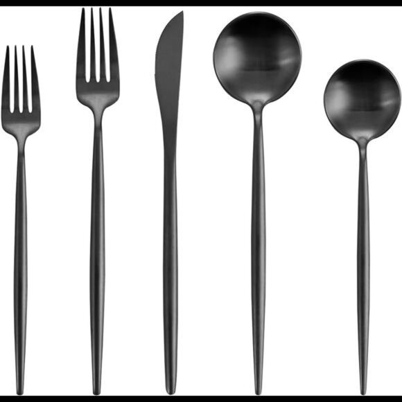 Matte Black Silverware Set, 20-Piece Stainless Steel Flatware Cutlery Set - Picture 1 of 7